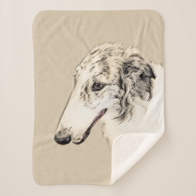 Borzoi (Silver Brindle) Painting Original Dog Art Sherpa Blanket (Front)