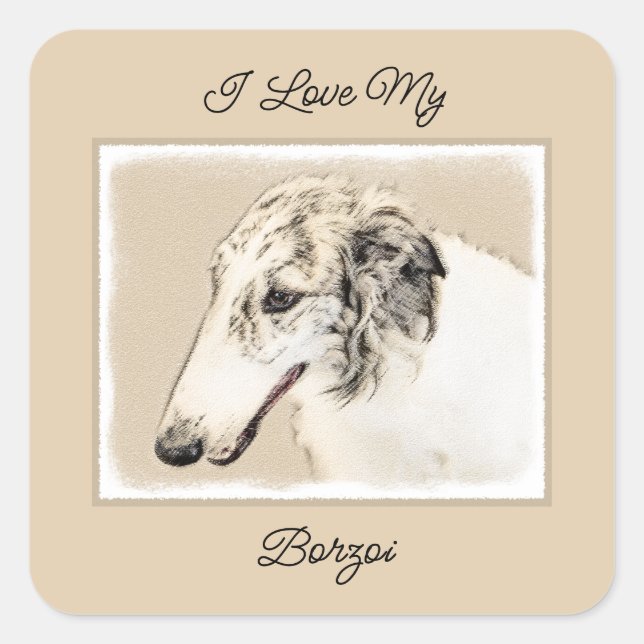 Borzoi (Silver Brindle) Painting Original Dog Art Square Sticker (Front)