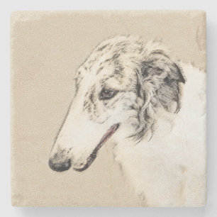 Borzoi (Silver Brindle) Painting Original Dog Art Stone Coaster