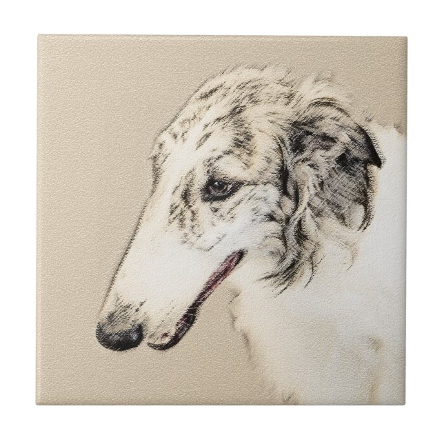 Borzoi (Silver Brindle) Painting Original Dog Art Tile (Front)