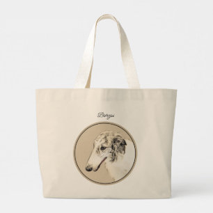 Borzoi Silver Brindle Painting Wolfhound Dog Art Large Tote Bag