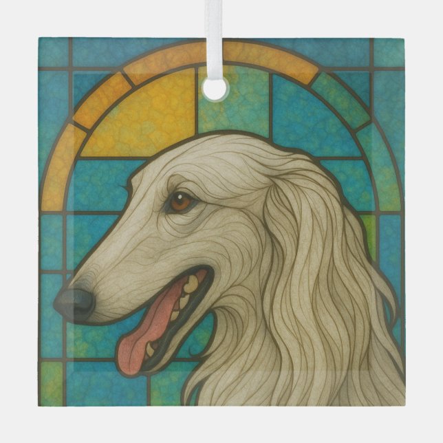 Borzoi "Stained Glass" Glass Tree Decoration (Front)