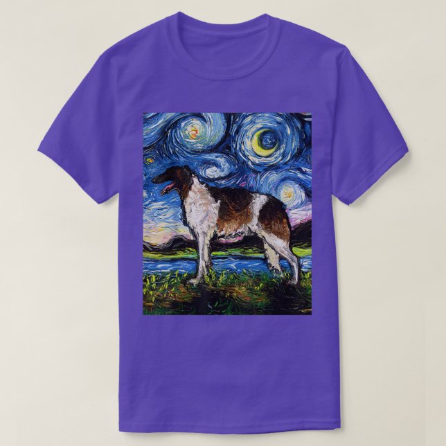 Borzoi Starry Night Dog Art by Aja Animal Pet Artw T-Shirt (Design Front)