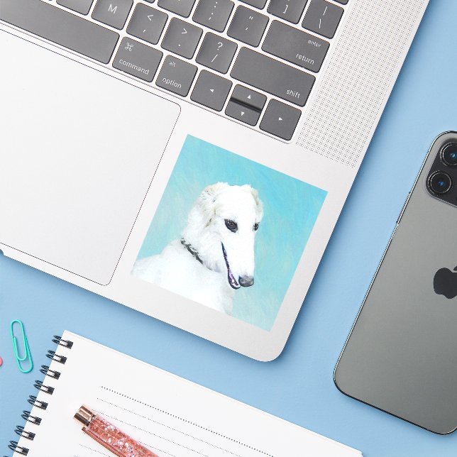 Borzoi (White) Painting - Cute Original Dog Art (Laptop w/ iPhone)