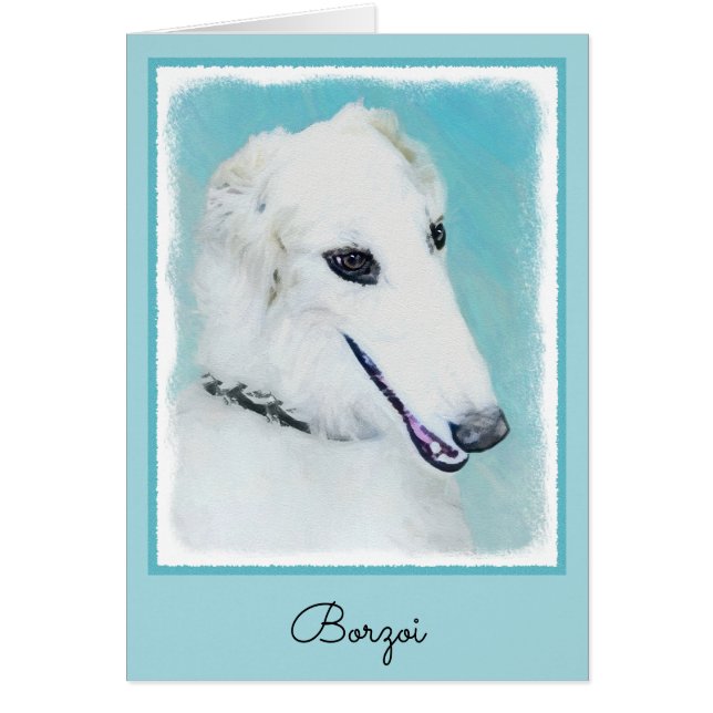 Borzoi (White) Painting - Cute Original Dog Art (Front)