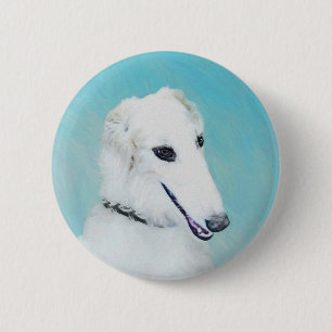 Borzoi (White) Painting - Cute Original Dog Art 6 Cm Round Badge
