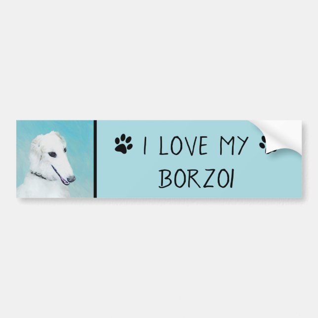 Borzoi (White) Painting - Cute Original Dog Art Bumper Sticker (Front)