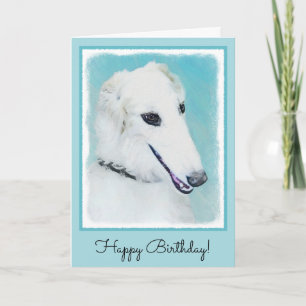 Borzoi (White) Painting - Cute Original Dog Art Card