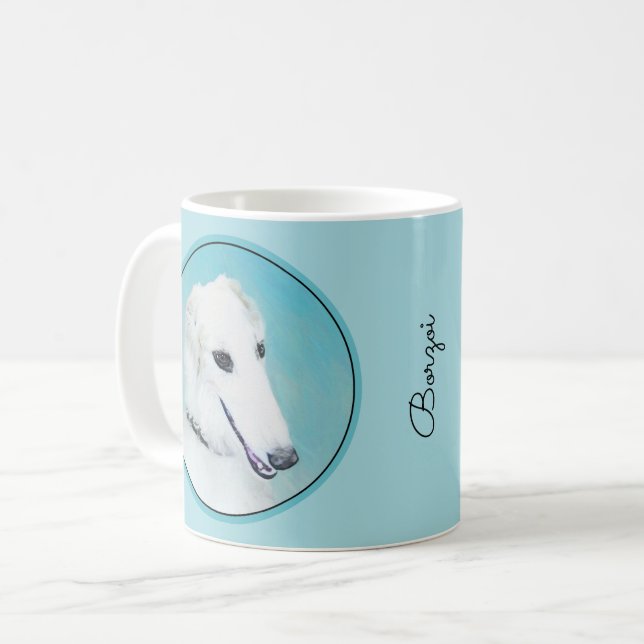Borzoi (White) Painting - Cute Original Dog Art Coffee Mug (Front Left)