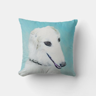 Borzoi (White) Painting - Cute Original Dog Art Cushion