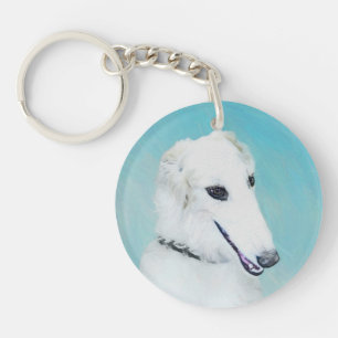 Borzoi (White) Painting - Cute Original Dog Art Key Ring