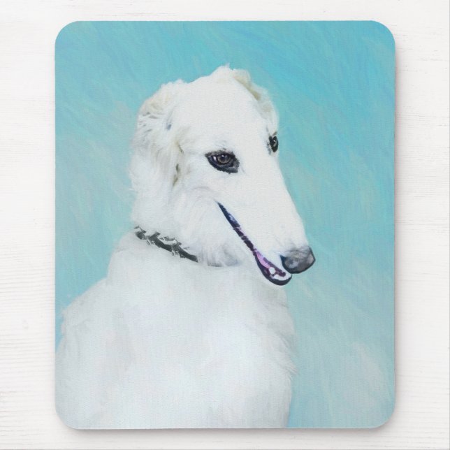 Borzoi (White) Painting - Cute Original Dog Art Mouse Mat (Front)