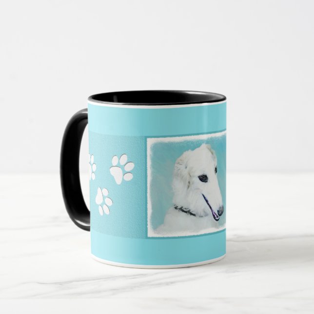 Borzoi (White) Painting - Cute Original Dog Art Mug (Front Left)
