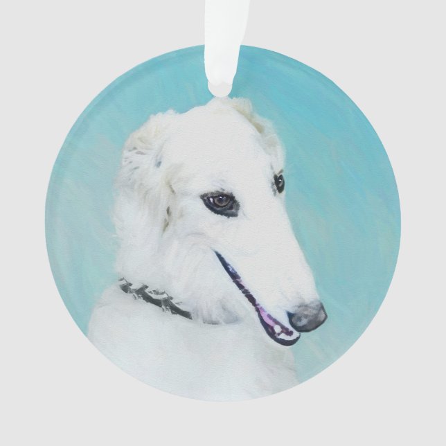 Borzoi (White) Painting - Cute Original Dog Art Ornament (Front)