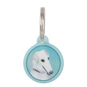 Borzoi (White) Painting - Cute Original Dog Art Pet Tag