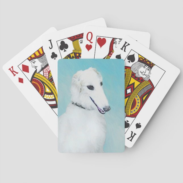 Borzoi (White) Painting - Cute Original Dog Art Playing Cards (Back)