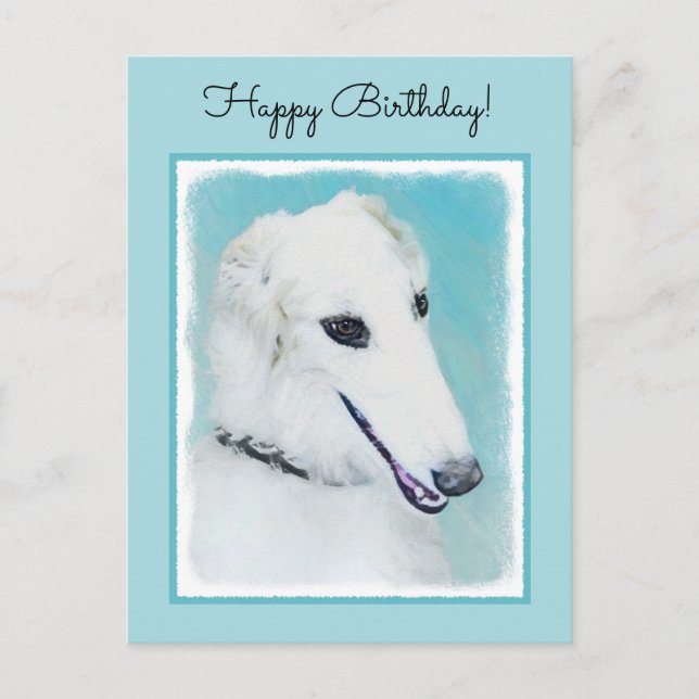 Borzoi (White) Painting - Cute Original Dog Art Postcard (Front)