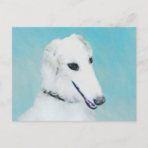 Borzoi (White) Painting - Cute Original Dog Art Postcard