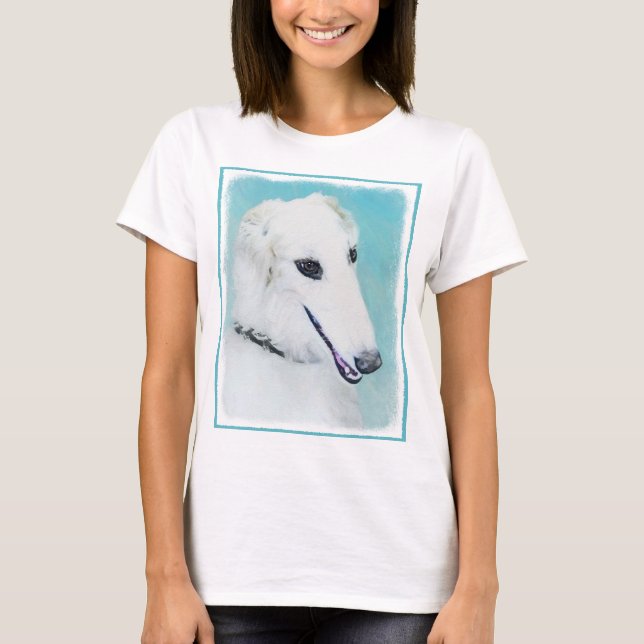 Borzoi (White) Painting - Cute Original Dog Art T-Shirt (Front)