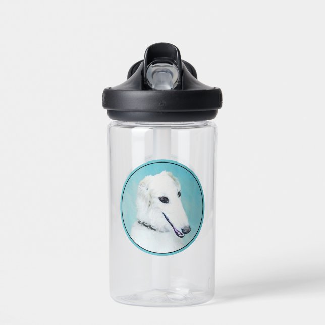Borzoi (White) Painting - Cute Original Dog Art Water Bottle (Front)
