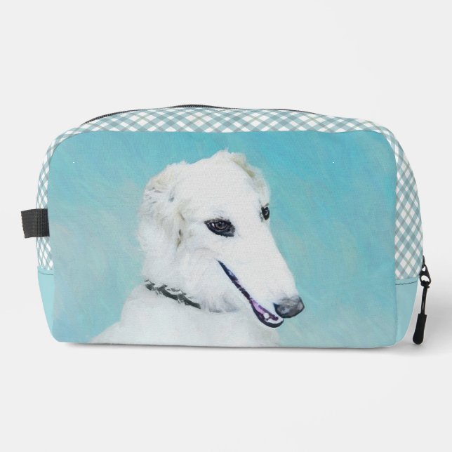 Borzoi White Painting Russian Wolfhound Dog Art Dopp Kit (Front)