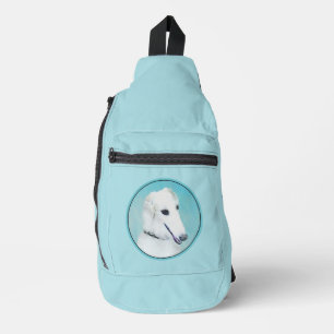 Borzoi White Painting Russian Wolfhound Dog Art Sling Bag