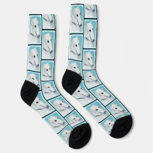 Borzoi White Painting Russian Wolfhound Dog Art Socks