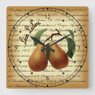 Bosc Pears~Léon Leclerc~Ulysses Prentiss Hedrick~ Square Wall Clock