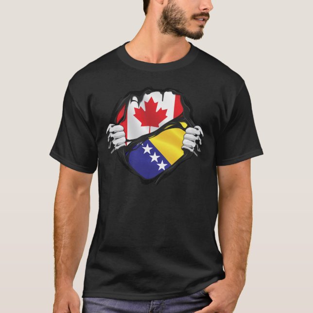 Bosnia and Herzegovina Canadian Hands Ripped Roots T-Shirt (Front)