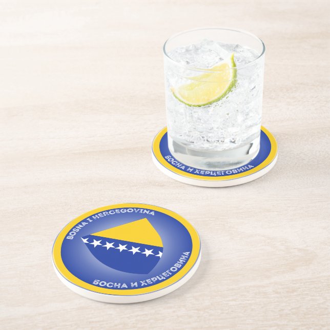 Bosnia and Herzegovina Coat of Arms Circle Shape Coaster (Side)