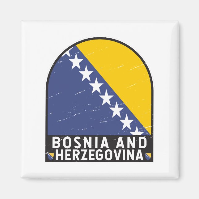 Bosnia and Herzegovina Flag Emblem Distressed Magnet (Front)