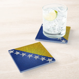 Bosnia and Herzegovina Flag Patriotic Design Glass Coaster