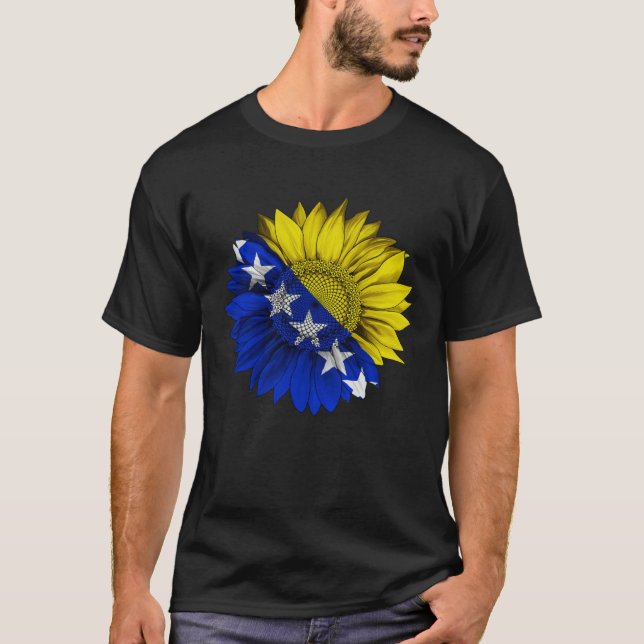 Bosnia and Herzegovina Flag Sunflower Bosnian Root T-Shirt (Front)