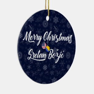 Bosnia and Herzegovina USA Bilingual Christmas Ceramic Tree Decoration