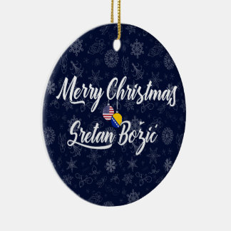 Bosnia and Herzegovina USA Bilingual Christmas Ceramic Tree Decoration