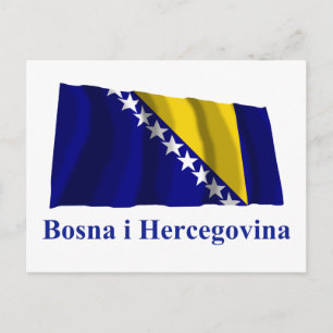Bosnia and Herzegovina Waving Flag Name in Bosnian Postcard