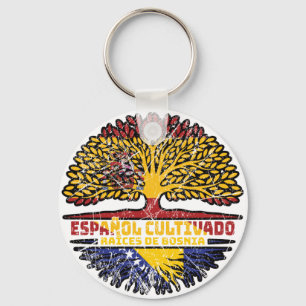 Bosnia Bosnian Spain Spanish Tree Roots Flag Key Ring