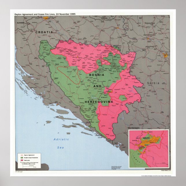Bosnia & Hercegovina Map - 1995 Poster (Front)