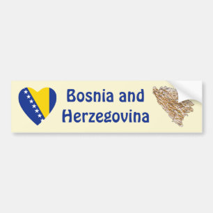 Bosnia Herzegovina Flag Heart + Map Bumper Sticker