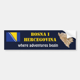 Bosnia Herzegovina Flag + Map Bumper Sticker