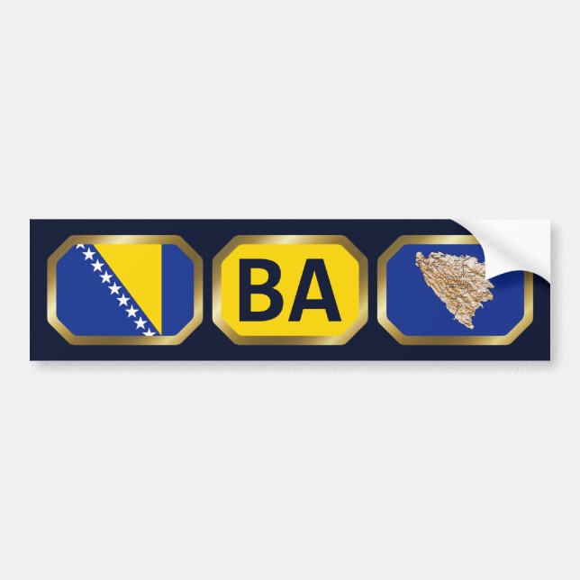Bosnia Herzegovina Flag Map Code Bumper Sticker (Front)