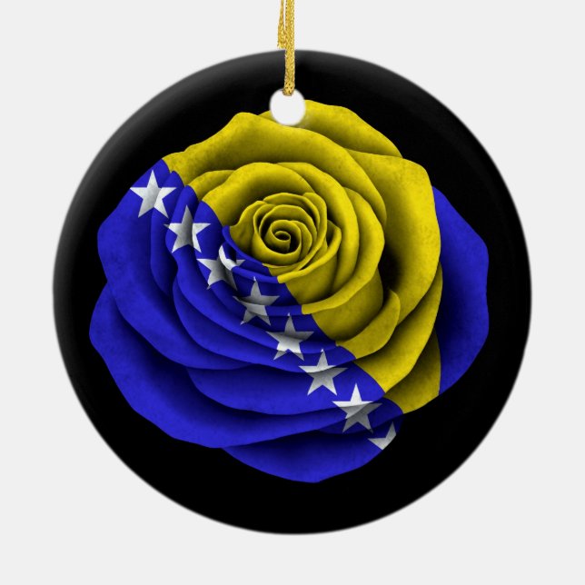 Bosnia Herzegovina Rose Flag on Black Ceramic Tree Decoration (Back)