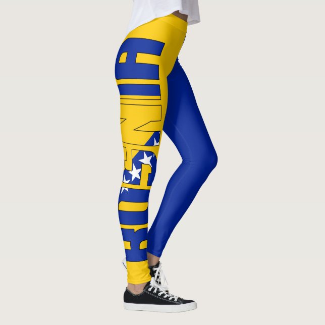 Bosnia Inscription Flag Yellow Blue Star Leggings (Right)