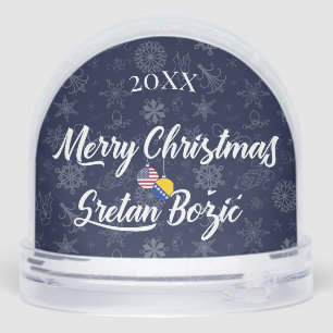 Bosnian American Bilingual Merry Christmas Snowglobe