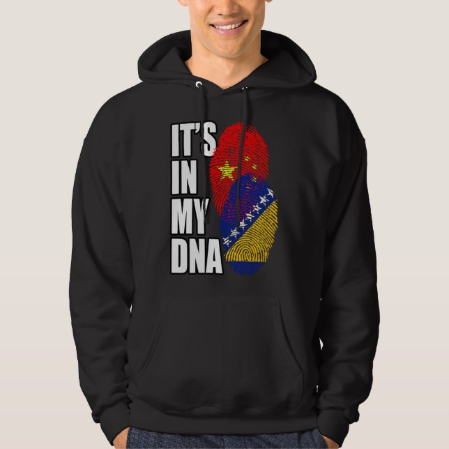 Bosnian And Chinese Mix DNA Flag Heritage Hoodie (Front)
