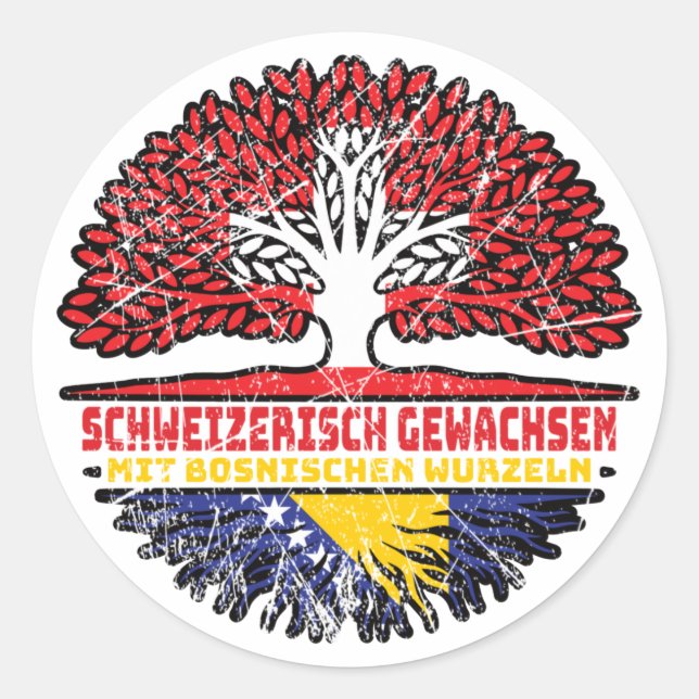 Bosnien Bosnisch Schweizer Schweiz Baum Wurzel Classic Round Sticker (Front)