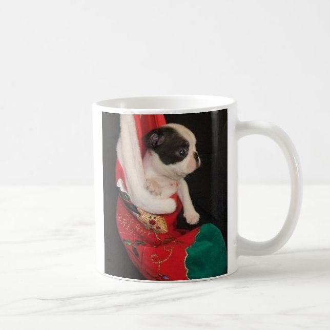 Boson Pup in Christmas Stocking Mug (Right)