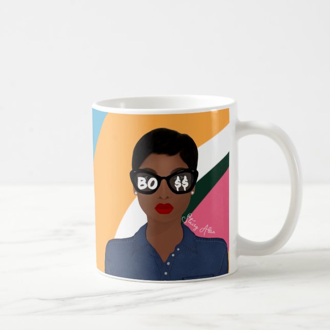 Boss Add Name African American Retro Pattern Coffee Mug (Right)