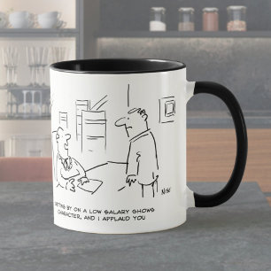 Boss Applauds Worker for Managing on Low Salary Mug