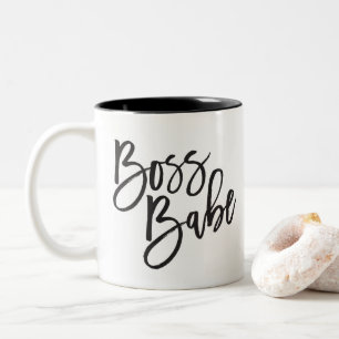 BOSS BABE black minimal script motivational quote Two-Tone Coffee Mug